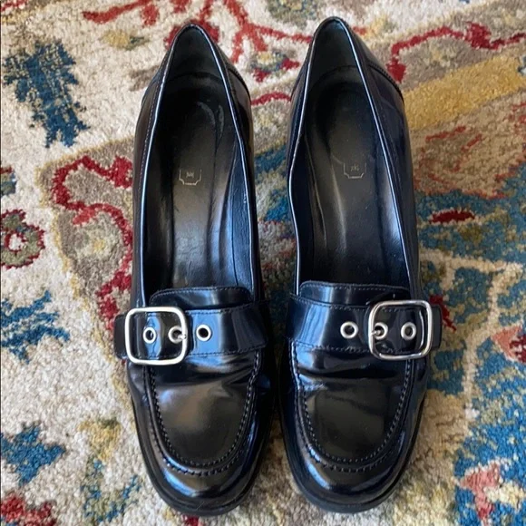 Coach Black Patent Leather Heeled Loafers - Picture 2 of 7